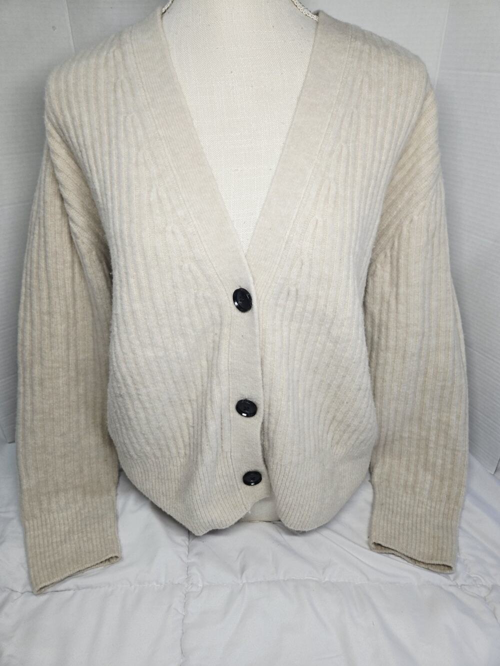 Yaya V-Neck Open Cardigan Sz L Sweater Coastal Luxury Minimalist Indie Ivory